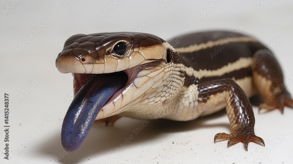 Close-Up of a Unique Lizard with Blue Tongue on White Background
