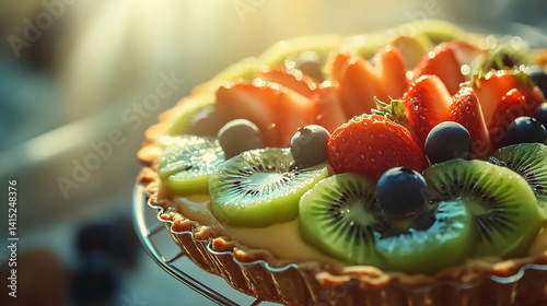 Obraz na płótnie Fresh fruit tart in sunlight w salonie