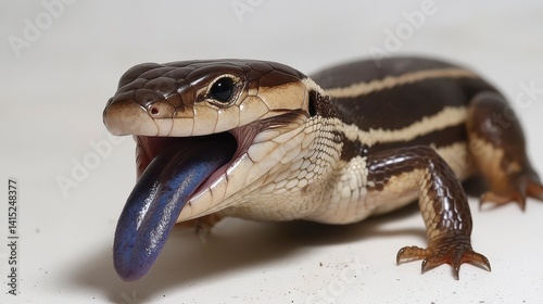 Obraz na płótnie Close-Up of a Unique Lizard with Blue Tongue on White Background w salonie