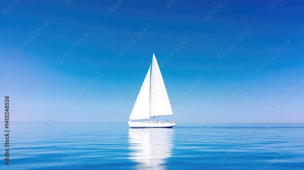 Obraz premium Solitary sailboat on tranquil sea