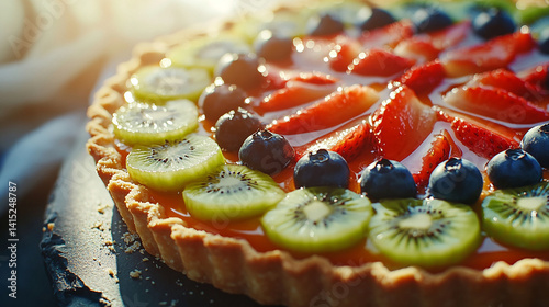 Obraz na płótnie Fresh fruit tart in sunlight w salonie