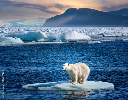 Polar bear on ice in the Arctic
