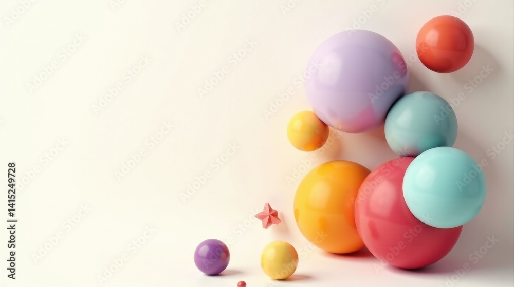 Pastel Spheres and Star Composition A Delightful Arrangement of Colorful Round Objects Against a Soft Background