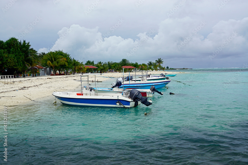 Fototapeta premium Tropical boats docked at marina on the Maldives