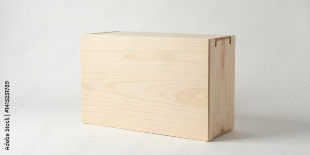 A Simple, Unfinished Wooden Box on a White Background, Perfect for Product Presentation or Packaging Mockups
