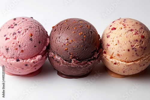 Obraz na płótnie Trio of flavorful ice cream scoops featuring assorted colors and toppings Dessert w salonie