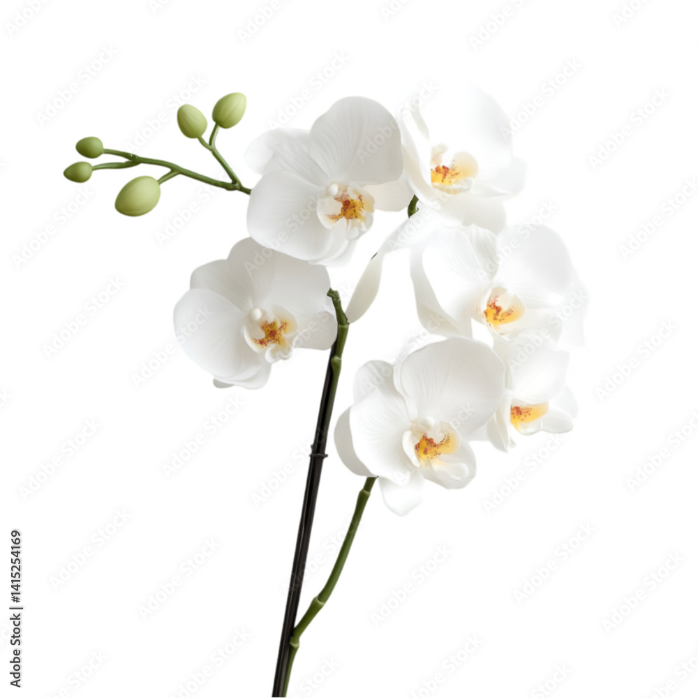 Obraz premium Elegant White Phalaenopsis Orchids Blooming Beautifully on Black Background,