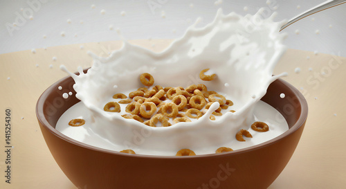 Milk Splashing on Cereal in Bowl