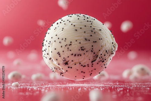 Obraz na płótnie Ice cream scoop with specks floating on a red surface with a matching backdrop w salonie
