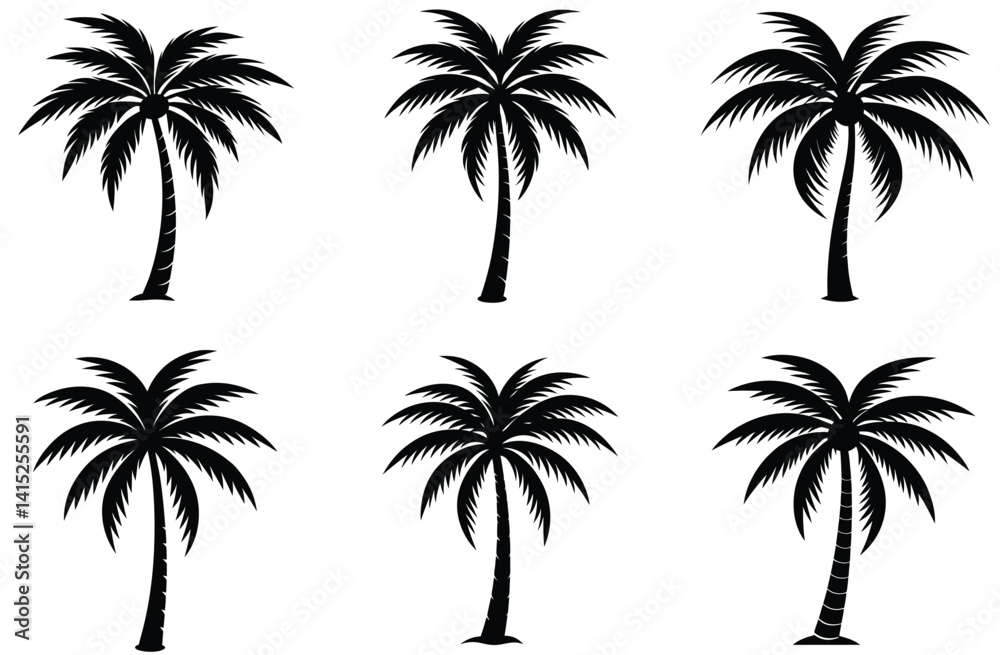 Tropical beach paradise sunset with palm tree silhouettes Tropical beach paradise sunset with palm tree silhouettes