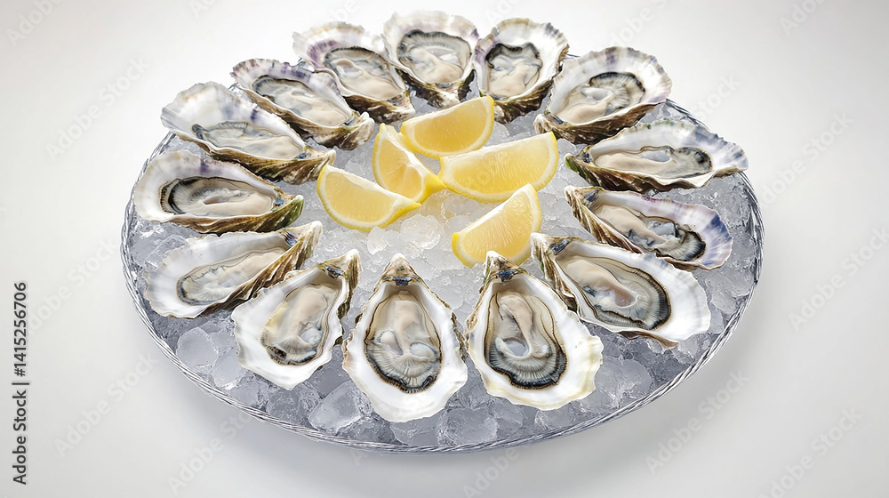 Fresh oysters on ice platter