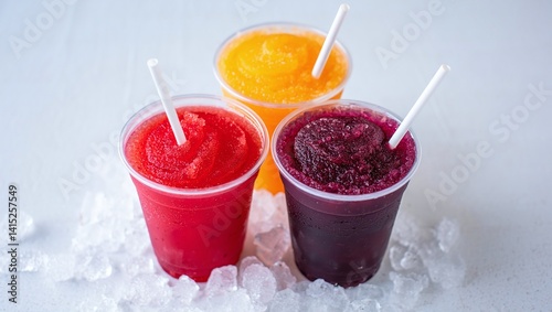 Refreshing Frozen Fruit Slushies Orange, Red, Purple