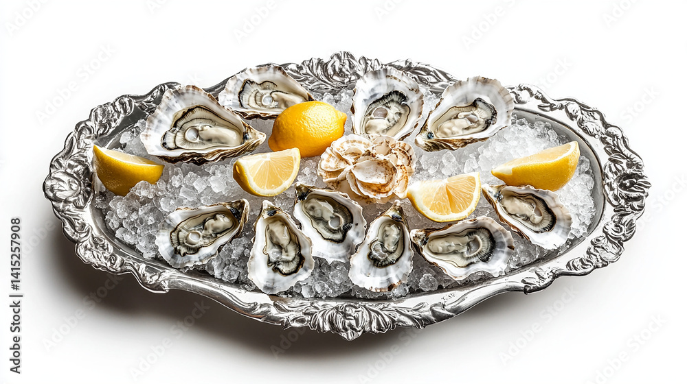 Fresh oysters on ice platter