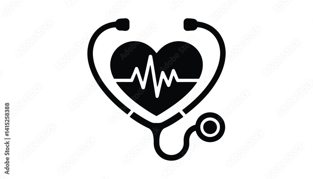 Heart Health Icon – Stethoscope with Heartbeat Line for Medical, Health, and Wellness Graphics Heart Health Icon – Stethoscope with Heartbeat Line for Medical, Health, and Wellness Graphics