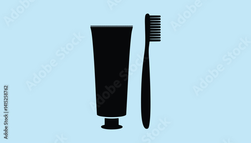 Toothpaste and Toothbrush Icon Vector – Black Silhouette for Dental Care, Hygiene, and Oral Health Branding