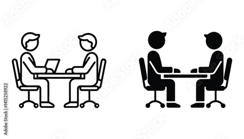 Business Meeting Icon – Two People Sitting at Table for Collaboration, Discussion, and Teamwork Graphics photo