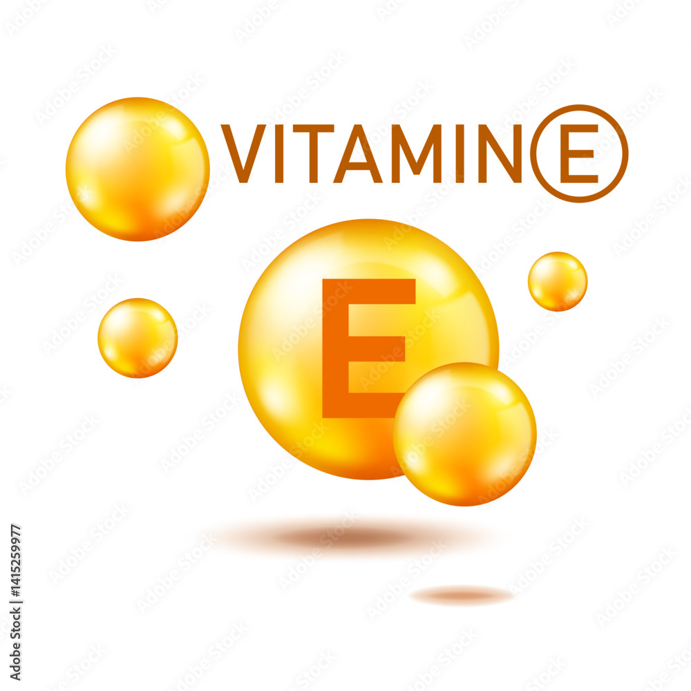 Vitamin E shining pill, capsule - vector, icon.