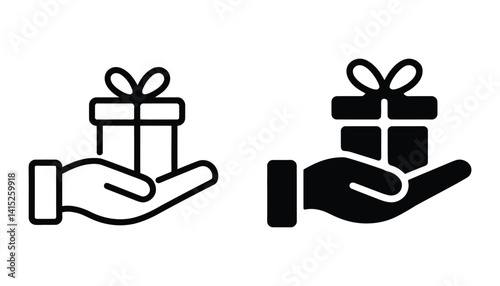 Gift Box in Hand Icon – Hand Holding Present with Ribbon for Holiday, Celebration, and Gift Giving Graphics