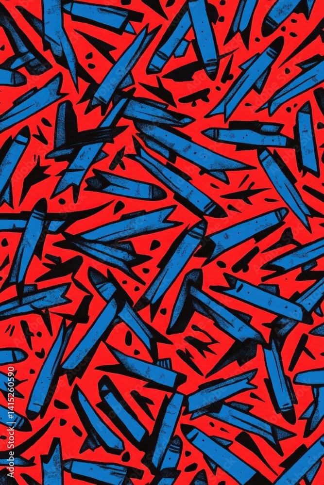 Obraz premium Abstract pattern of blue crayons on a red background