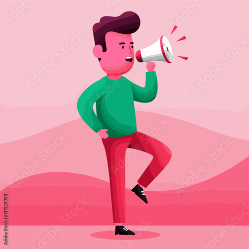 Announcement Illustration: A vibrant illustration depicts a person speaking into a megaphone, conveying a message with energy and impact, creating an effective visual for announcements.