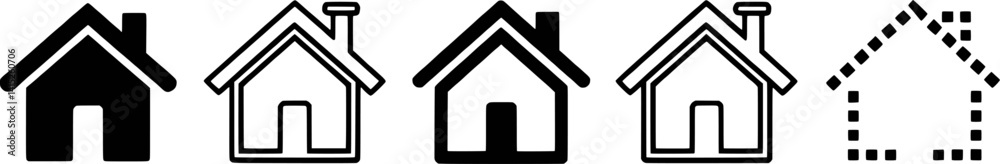 Home Icon Set Different Styles Black And White House Symbol Collection Home Icon Set Different Styles Black And White House Symbol Collection