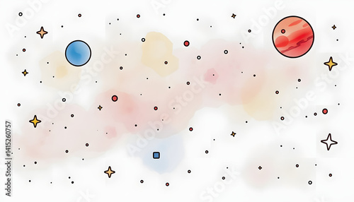 Classic watercolor design space, doodle art, with white tones