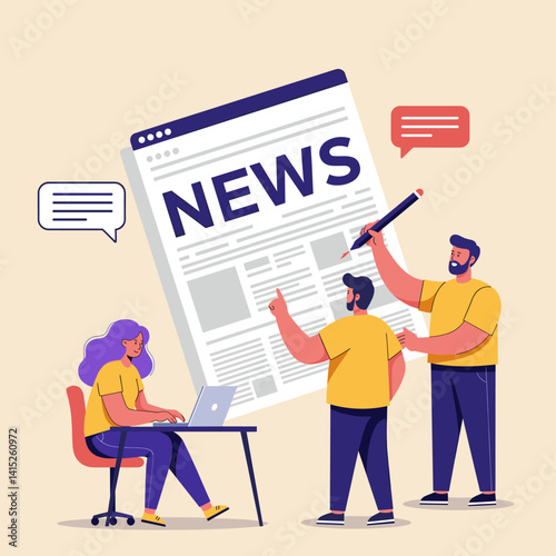 Unveiling Headlines: A vibrant, illustrative depiction of a newsroom environment. Journalists collaborate and craft headlines, shaping the narrative.