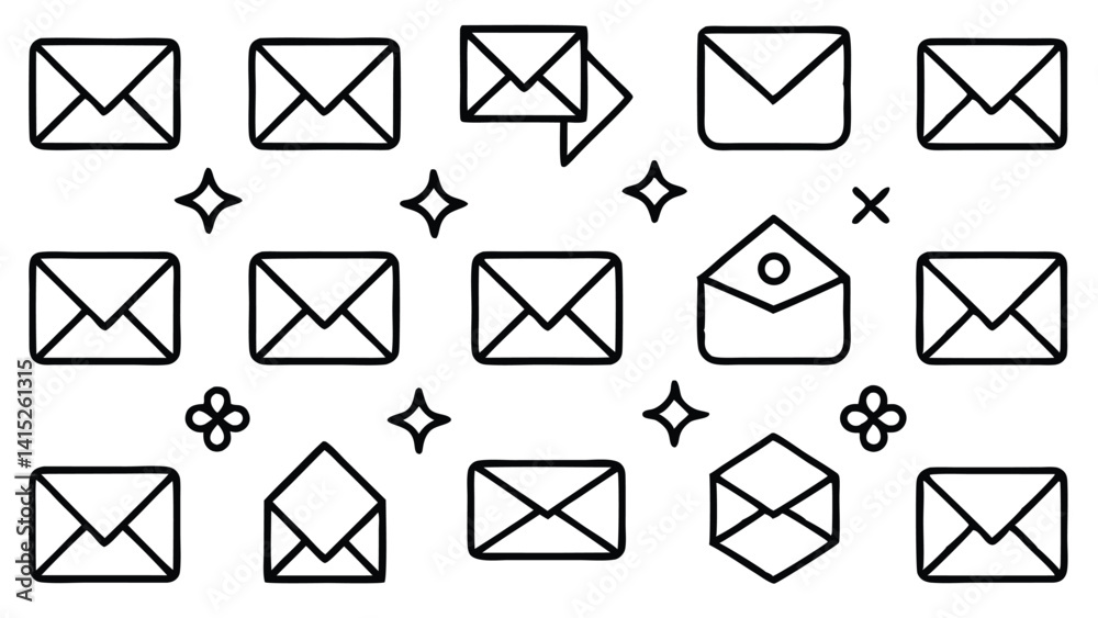 A set of e-mail icons showcases various envelope designs for digital communication A set of e-mail icons showcases various envelope designs for digital communication