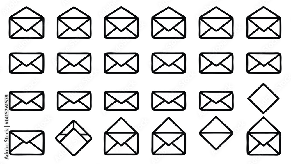 A vector set of geometric shapes surrounds a mail envelope icon, illustrating an abstract communication message A vector set of geometric shapes surrounds a mail envelope icon, illustrating an abstract communication message
