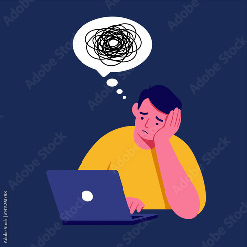 Mental Turmoil: An illustration depicts a person grappling with intense thoughts of stress and chaos, symbolizing the emotional weight of modern life.