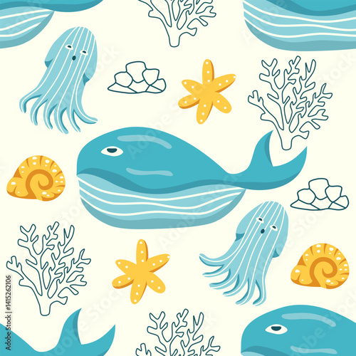 Whale Patterns with Sea Animals summer