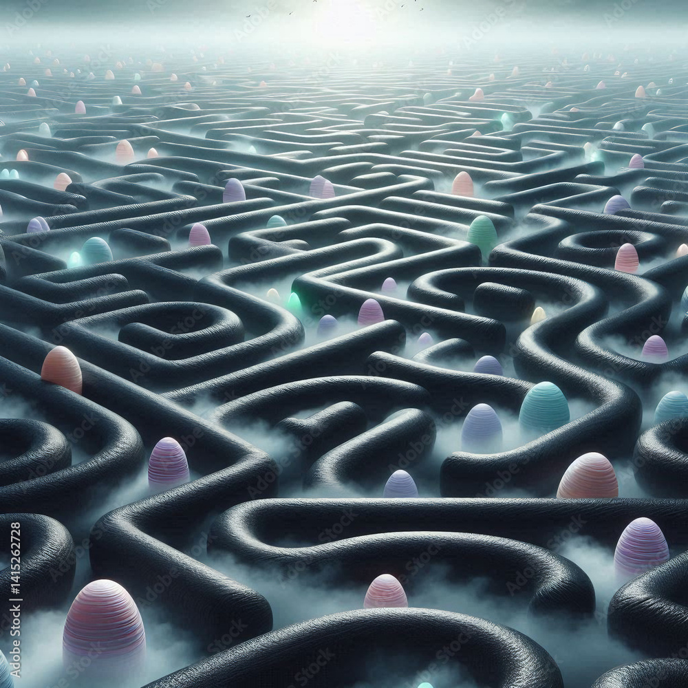 Obraz premium Illustrations of Licorice Labyrinth in the Marshmallow Fog