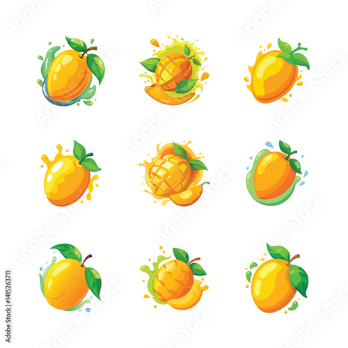 Mango fruit splash illustration set