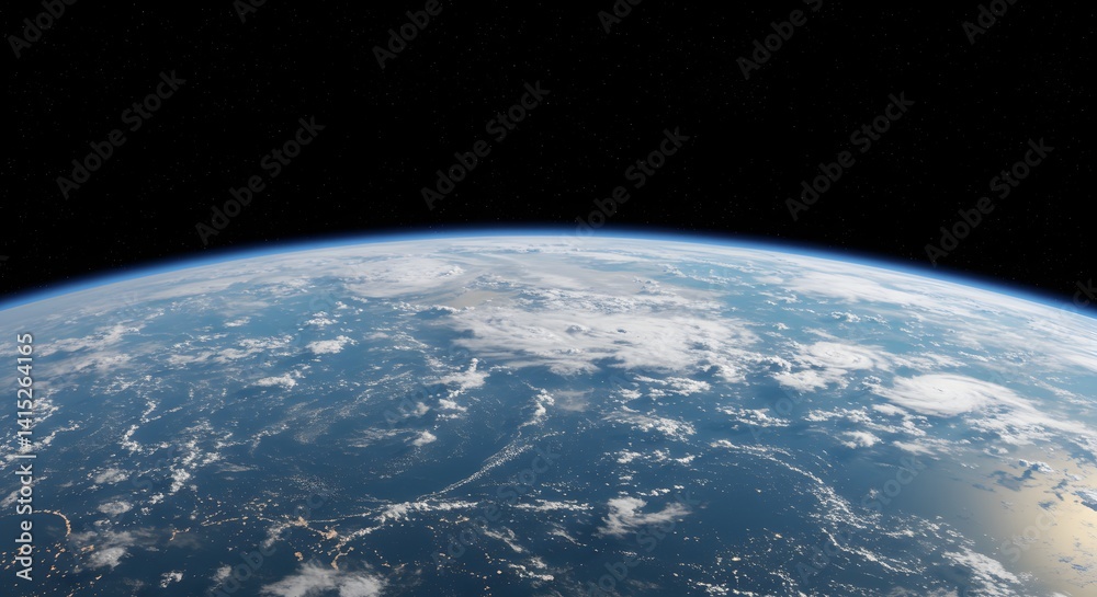 Fototapeta premium Earth From Space Orbit View with Clouds and Ocean