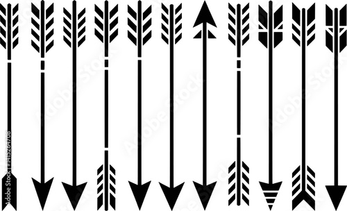 Black Arrows Assortment With Different Head Shapes And Feather Design Variation