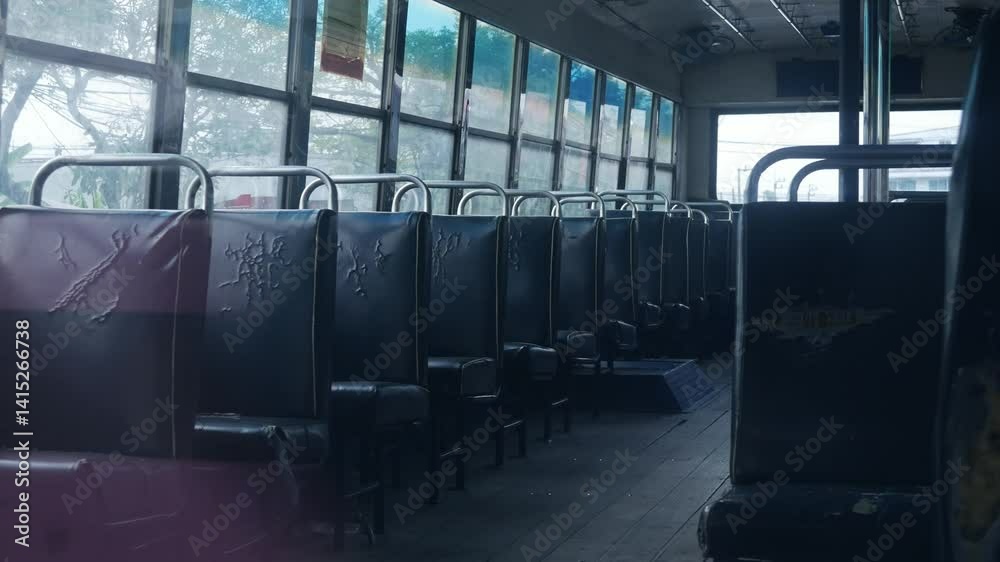 Empty seats of an vintage old bus.