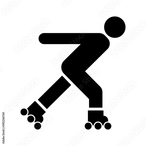 Stick figure stickman icon, human silhouette roller skating. roller skaters athlete cartoon.