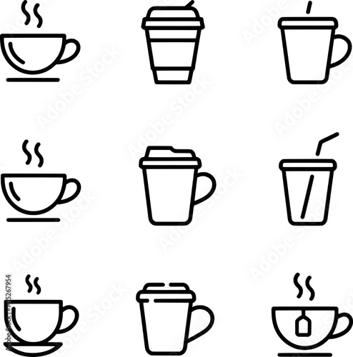 Vector Illustration Of Coffee And Tea Cups Icons For Design Elements