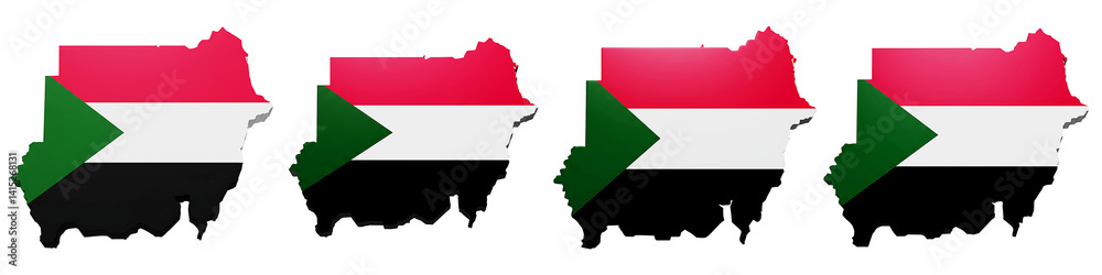 Fototapeta premium Sudan Map with National Flag in Red White Black and Green On Transparent Background