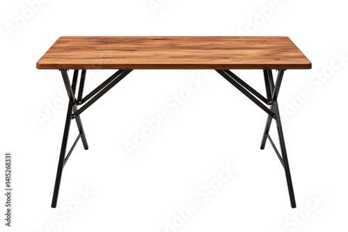 Wooden folding table with metal legs isolated on Transparent Background