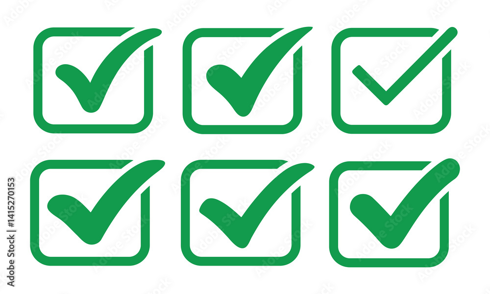Green Checkmark icon set vector on white background. Green Checkmark icon set vector on white background.