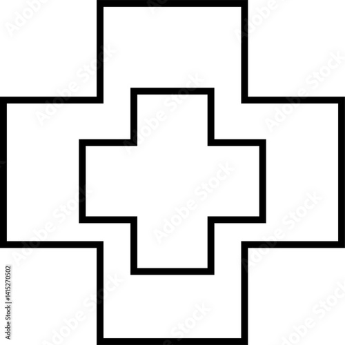 Outlined bold medical cross icon with layered effect, representing advanced medical aid or first responder services – Transparent Background.