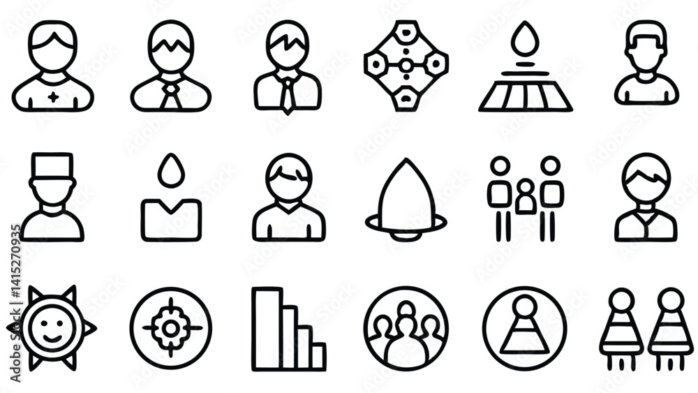 Fototapeta premium Vector set of black silhouette icons represents business people and women