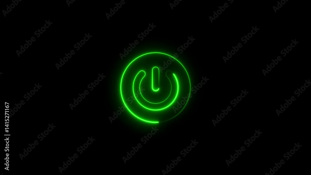Glowing neon power button icon isolated on black background. HD Video motion graphic animation Glowing neon power button icon isolated on black background. HD Video motion graphic animation