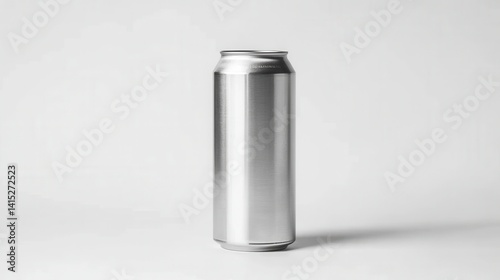 Silver aluminum can on white background, studio shot.