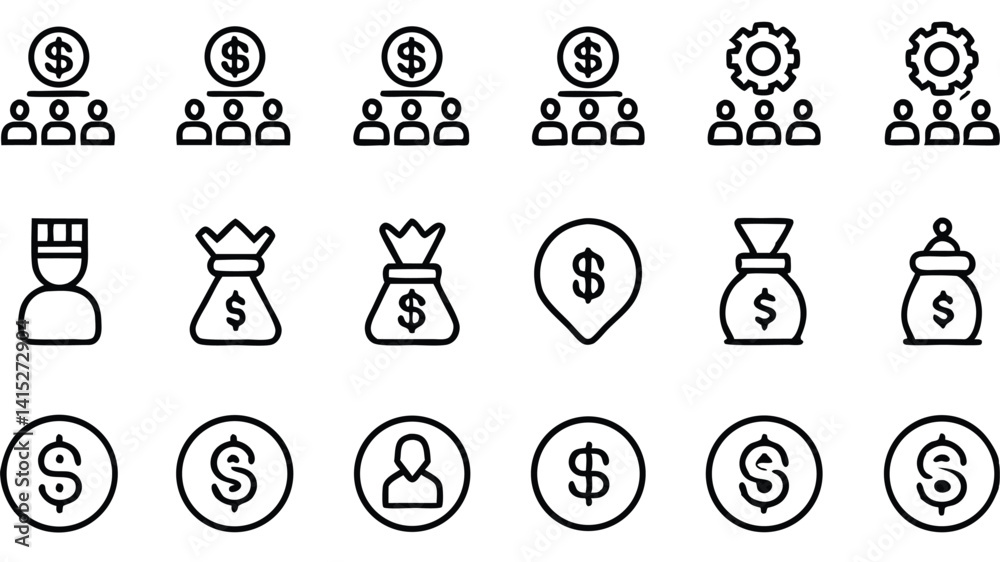 This vector set features a collection of black business icons and symbols for web design, including a clock, computer, people, and arrow elements, perfect for business illustrations This vector set features a collection of black business icons and symbols for web design, including a clock, computer, people, and arrow elements, perfect for business illustrations
