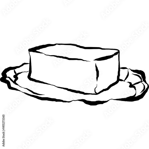 hand drawn vintage silver butter dish outline butter on silver plate illustration antique silverware vector