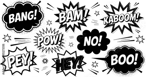Comic Speech Bubbles In Black And White Pop Art Elements Graphic Design