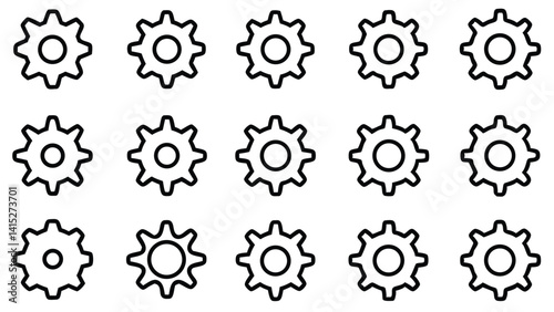 Vector icons of a number set in a mechanical gear design illustrate a business concept