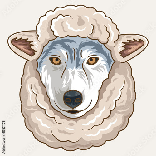 Vector illustration of a wolf in sheep's clothing